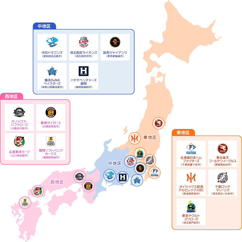ファーム・リーグ3地区分けマップ