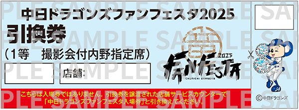 中日ドラゴンズファンフェスタ2025 撮影会付内野指定席ペアチケット引換券