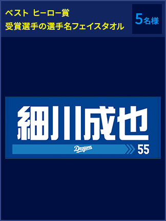ベスト ヒーロー賞 受賞選手の選手名フェイスタオル