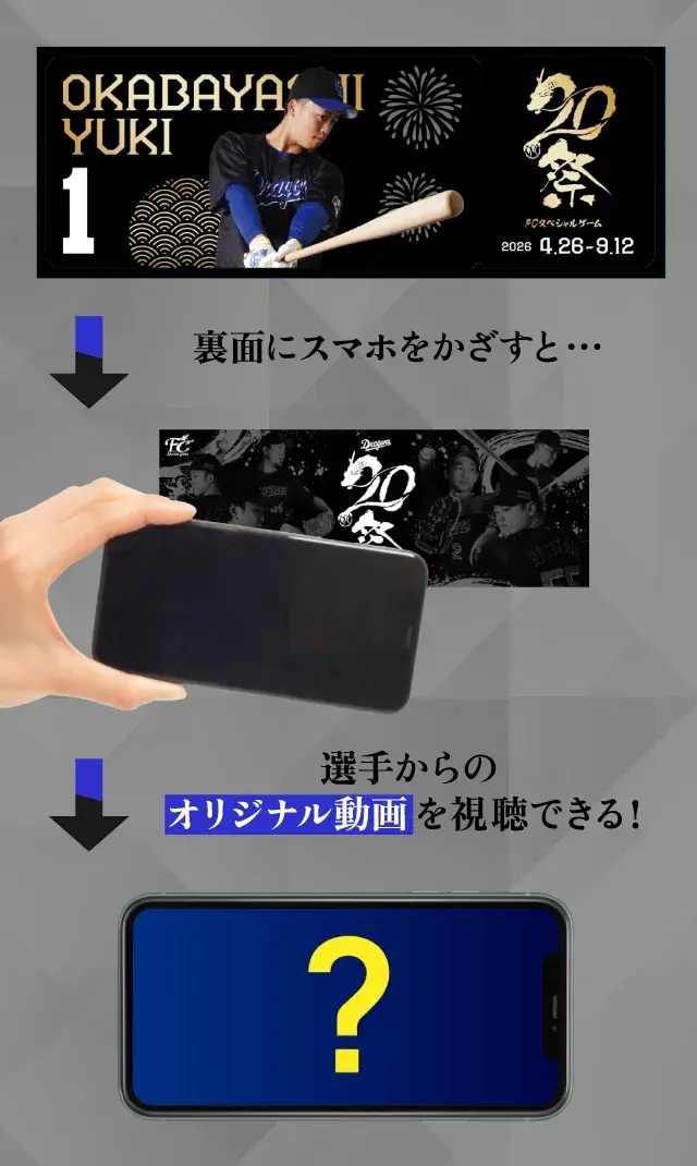 選手オリジナル動画付き！記念チケット風カード